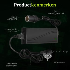 EcoLine - Adapter 230V naar 12V aansluiting 72W - Omvormer AC naar DC - voor Koelbox - zwart