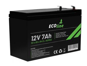 EcoLine – AGM 12 V – 7 Ah VRLA-Batterie – 151 x 65 x 94 – zyklenfeste Batterie