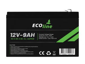 EcoLine – AGM 12 V – 9 Ah VRLA-Batterie – 151 x 65 x 95 – zyklenfeste Batterie