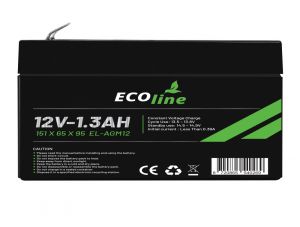EcoLine – AGM 12 V 1,3 AH – 1300 mAh VRLA-Batterie – 151 x 65 x 95 – zyklenfeste Batterie