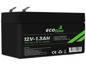 EcoLine – AGM 12 V 1,3 AH – 1300 mAh VRLA-Batterie – 151 x 65 x 95 – zyklenfeste Batterie