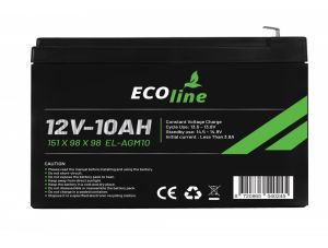 EcoLine – AGM 12 V 10 Ah – 10000 mAh VRLA-Batterie – 151 x 98 x 98 – Deep Cycle-Batterie