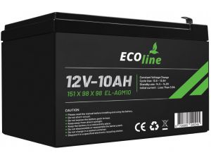 EcoLine – AGM 12 V 10 Ah – 10000 mAh VRLA-Batterie – 151 x 98 x 98 – Deep Cycle-Batterie
