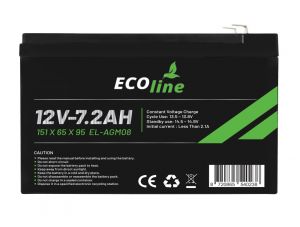 EcoLine – AGM 12 V 7,2 AH – 7200 mAh VRLA-Batterie – 151 x 65 x 95 – zyklenfeste Batterie