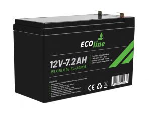 EcoLine – AGM 12 V 7,2 AH – 7200 mAh VRLA-Batterie – 151 x 65 x 95 – zyklenfeste Batterie