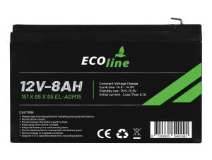 EcoLine – AGM 12 V 8 AH – 8000 mAh VRLA-Batterie – 151 x 65 x 95 – zyklenfeste Batterie