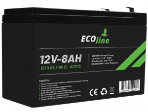 EcoLine – AGM 12 V 8 AH – 8000 mAh VRLA-Batterie – 151 x 65 x 95 – zyklenfeste Batterie