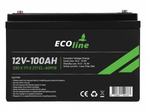 EcoLine - AGM 12V 100AH - 100000mAh VRLA-Batterie - 330 x 171 x 217 - Deep Cycle-Batterie