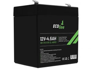 EcoLine – AGM 12 V 4,5 AH – 4500 mAh VRLA-Batterie – 90 x 70 x 101 – zyklenfeste Batterie