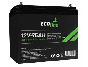 EcoLine – AGM 12 V 75 Ah – 75000 mAh VRLA-Batterie – 266 x 166 x 209 – Deep Cycle-Batterie