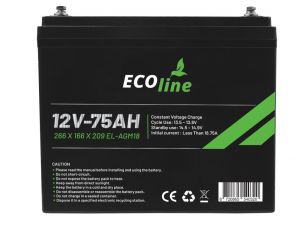 EcoLine – AGM 12 V 75 Ah – 75000 mAh VRLA-Batterie – 266 x 166 x 209 – Deep Cycle-Batterie