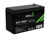 EcoLine – AGM 12 V – 9 Ah VRLA-Batterie – 151 x 65 x 95 – zyklenfeste Batterie